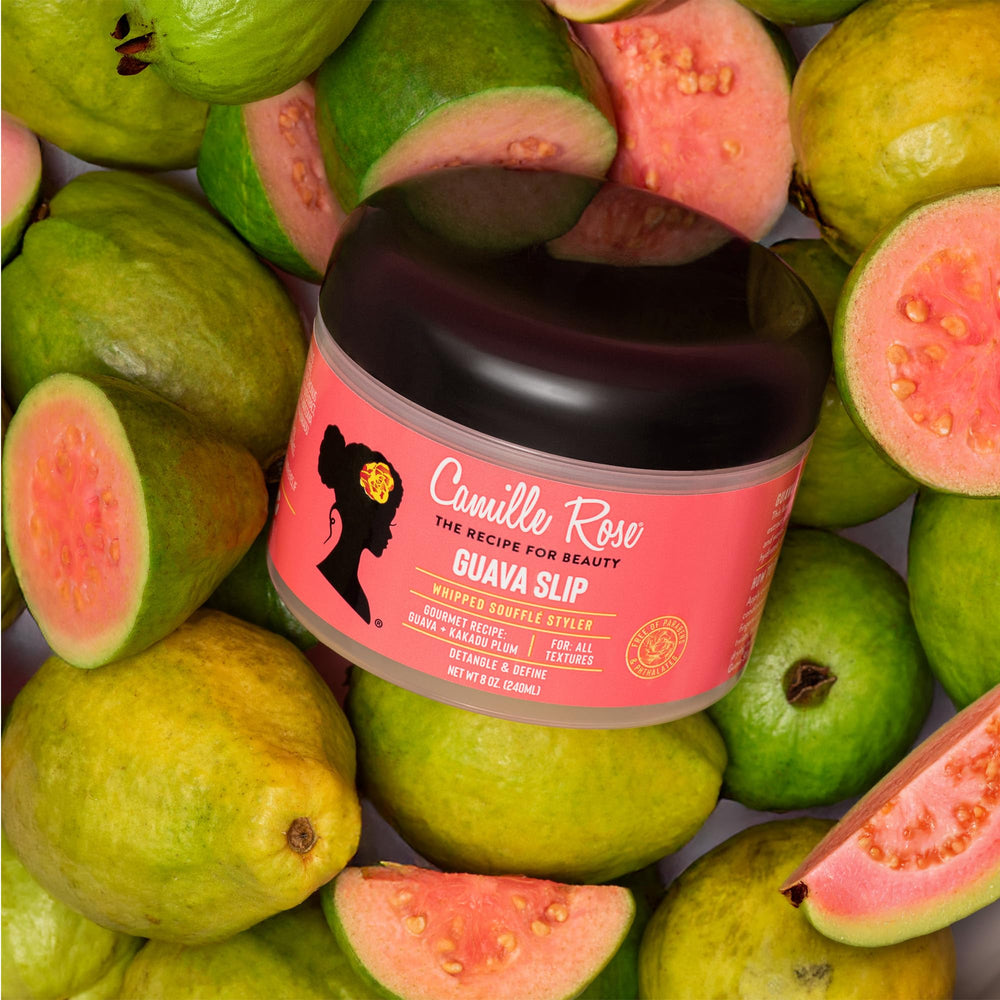 Camille Rose Guava Whipped Hair Cream curl definition on healthy-looking curls.