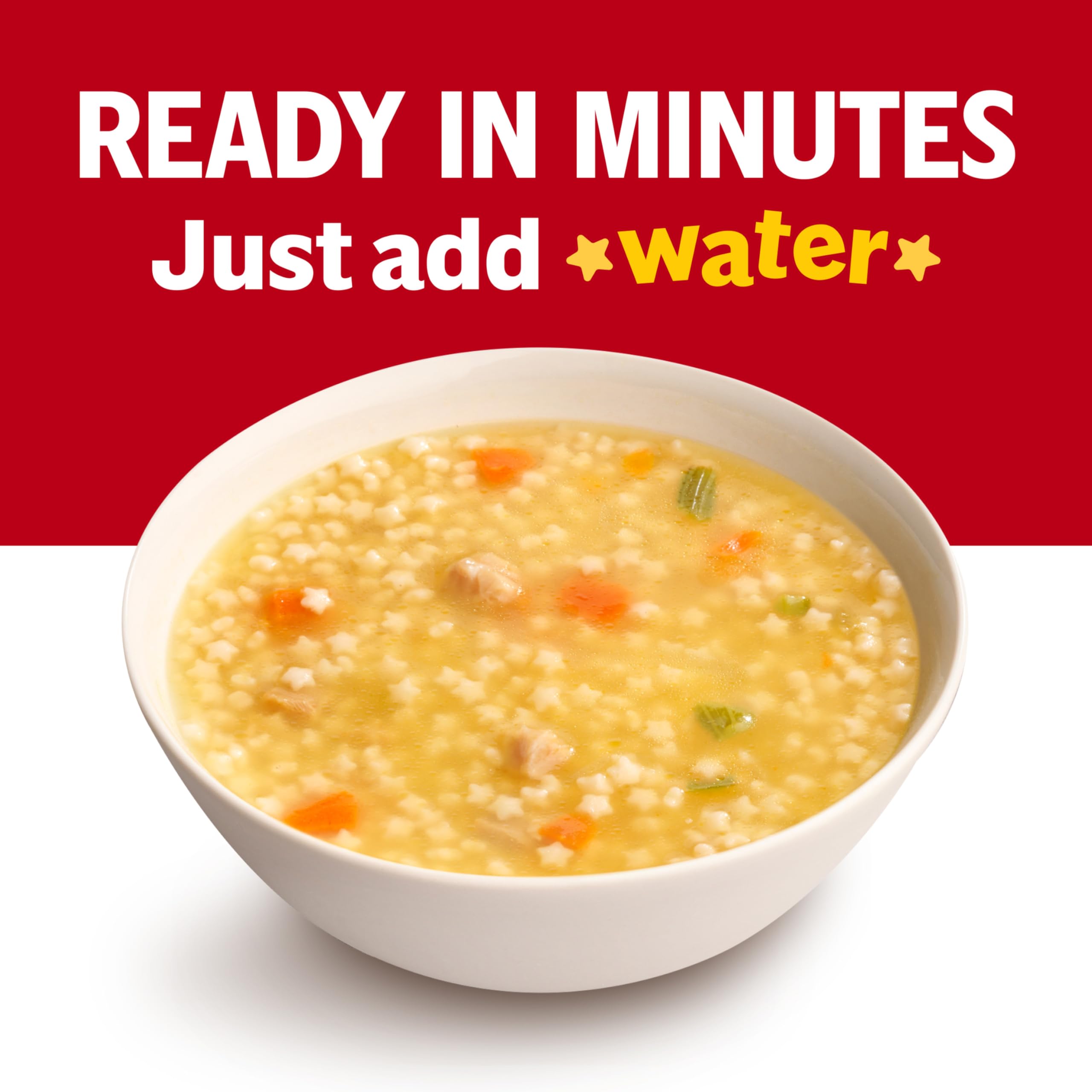 Campbell’s Chicken and Stars soup in microwave heat shot, easy to prepare.