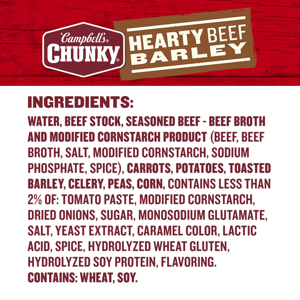Campbell’s Chunky Beef and Barley beside campfire, ideal for outdoor dinners