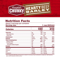 Steaming bowl of Campbell’s Chunky Beef and Barley showing hearty texture and protein