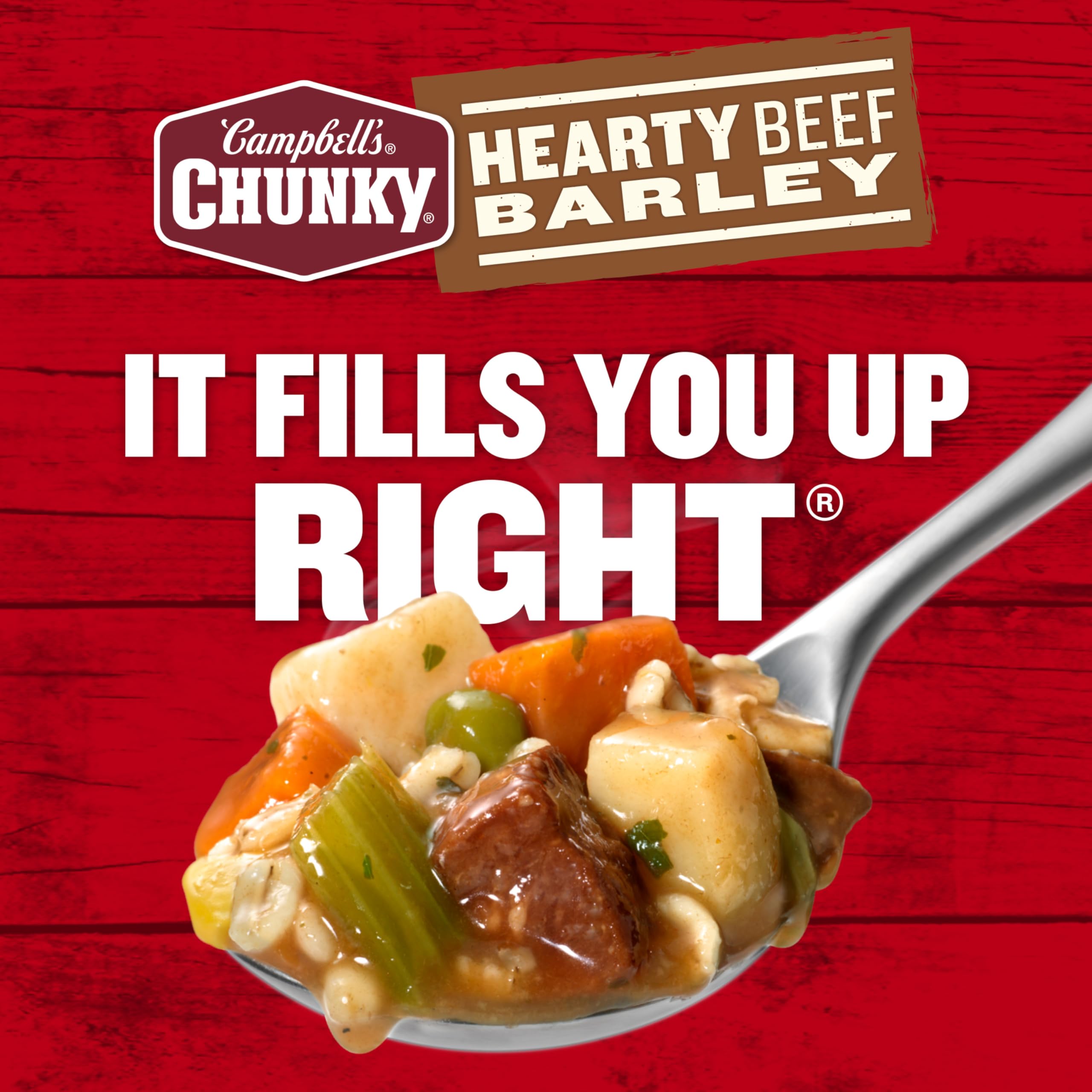 Beef and barley mix in Campbell’s Chunky for a filling meal