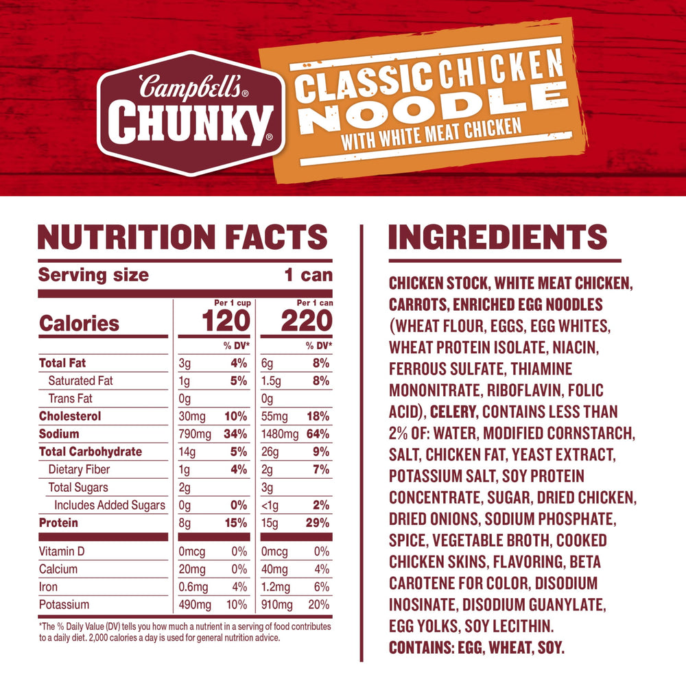 Bowl of Campbell's Chunky Chicken Noodle Soup, ready to heat and serve.