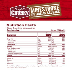 Campbell's Chunky Minestrone with Italian Sausage bowl ready to serve for a satisfying meal