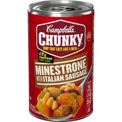 Campbell's Chunky Minestrone with Italian Sausage can front showing quick, hearty meal option