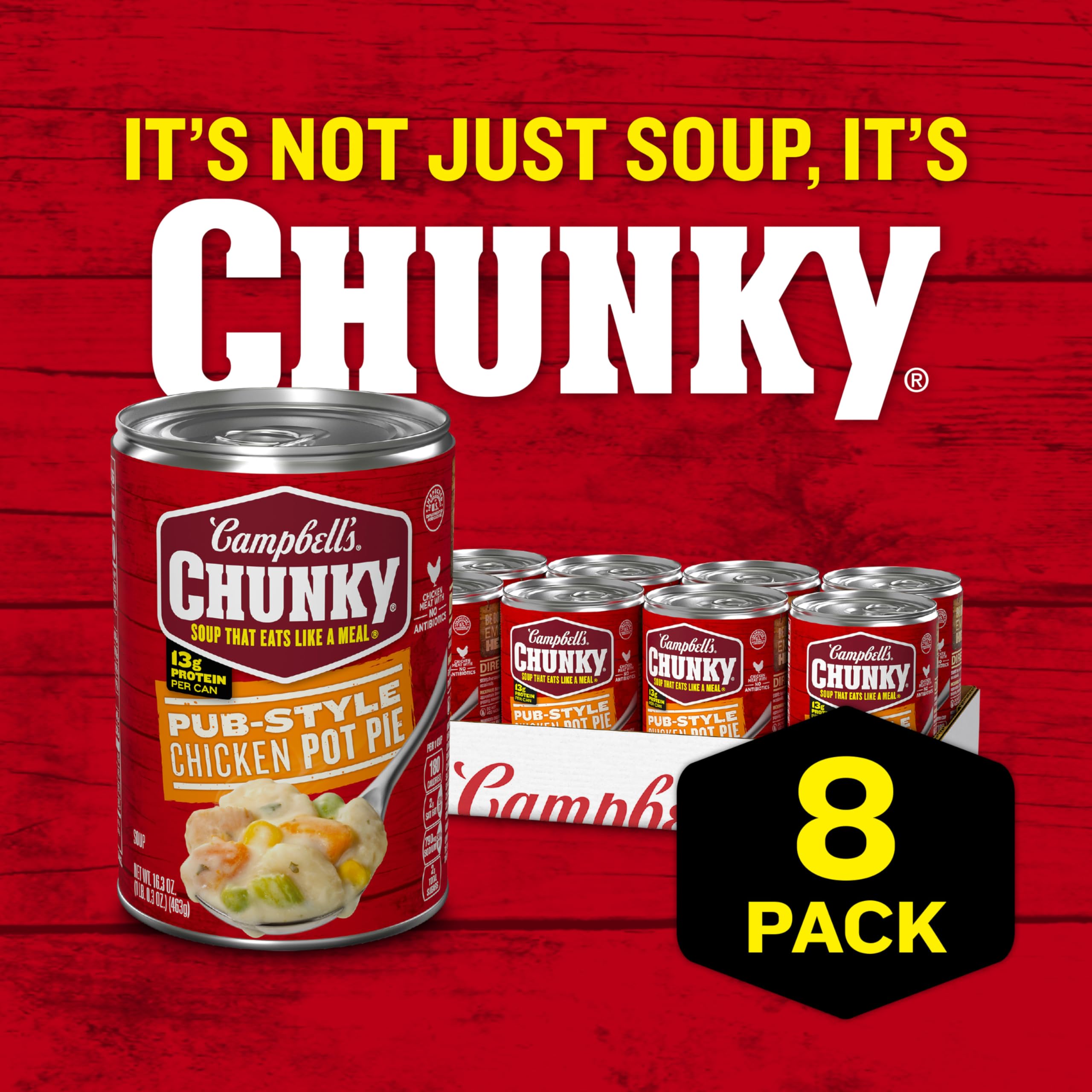 Microwave-ready Campbell’s Chunky Pub-Style soup warming in a bowl.