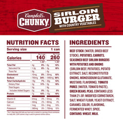 Campbell’s Chunky Sirloin Burger with Country Vegetables Soup ingredients closeup, showcasing beef and vegetables.