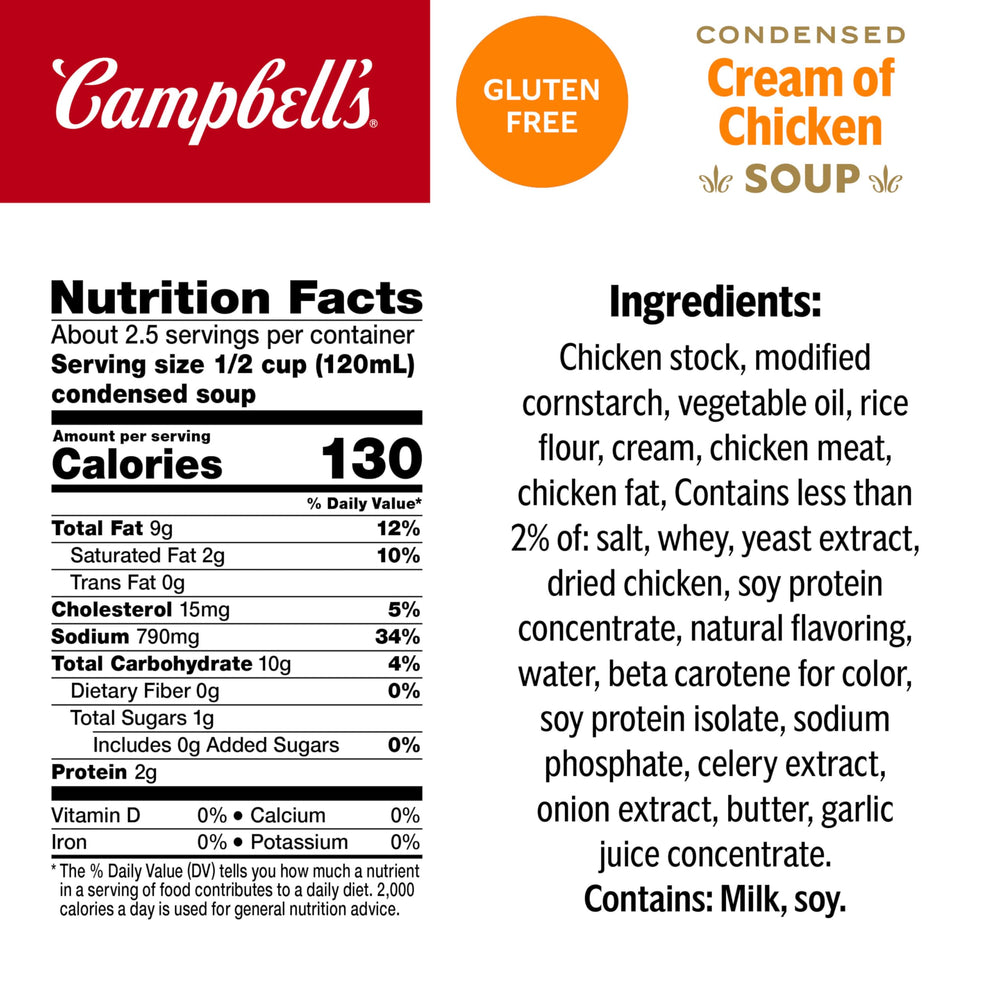 Pouring Campbell's condensed gluten free cream of chicken soup.
