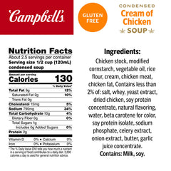 Pouring Campbell's condensed gluten free cream of chicken soup.
