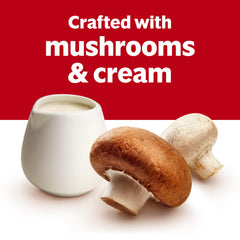 Campbell's ingredients close-up showing mushrooms, cream, and garlic as a rich base.