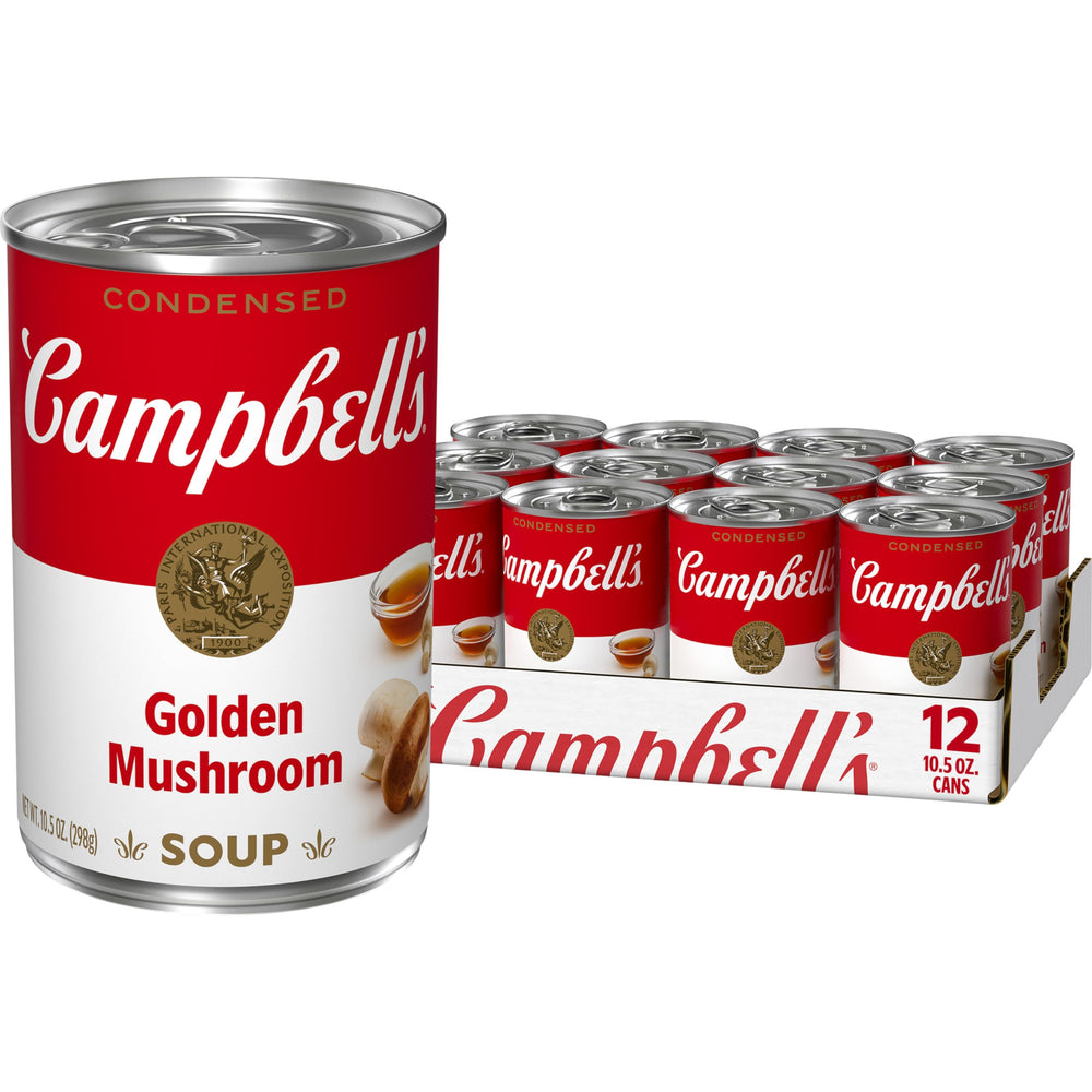 Campbell's Golden Mushroom Soup can front shows a savory base for easy meals