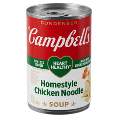 Campbell's Heart Healthy Homestyle Chicken Noodle Soup can, ideal for a quick comforting meal