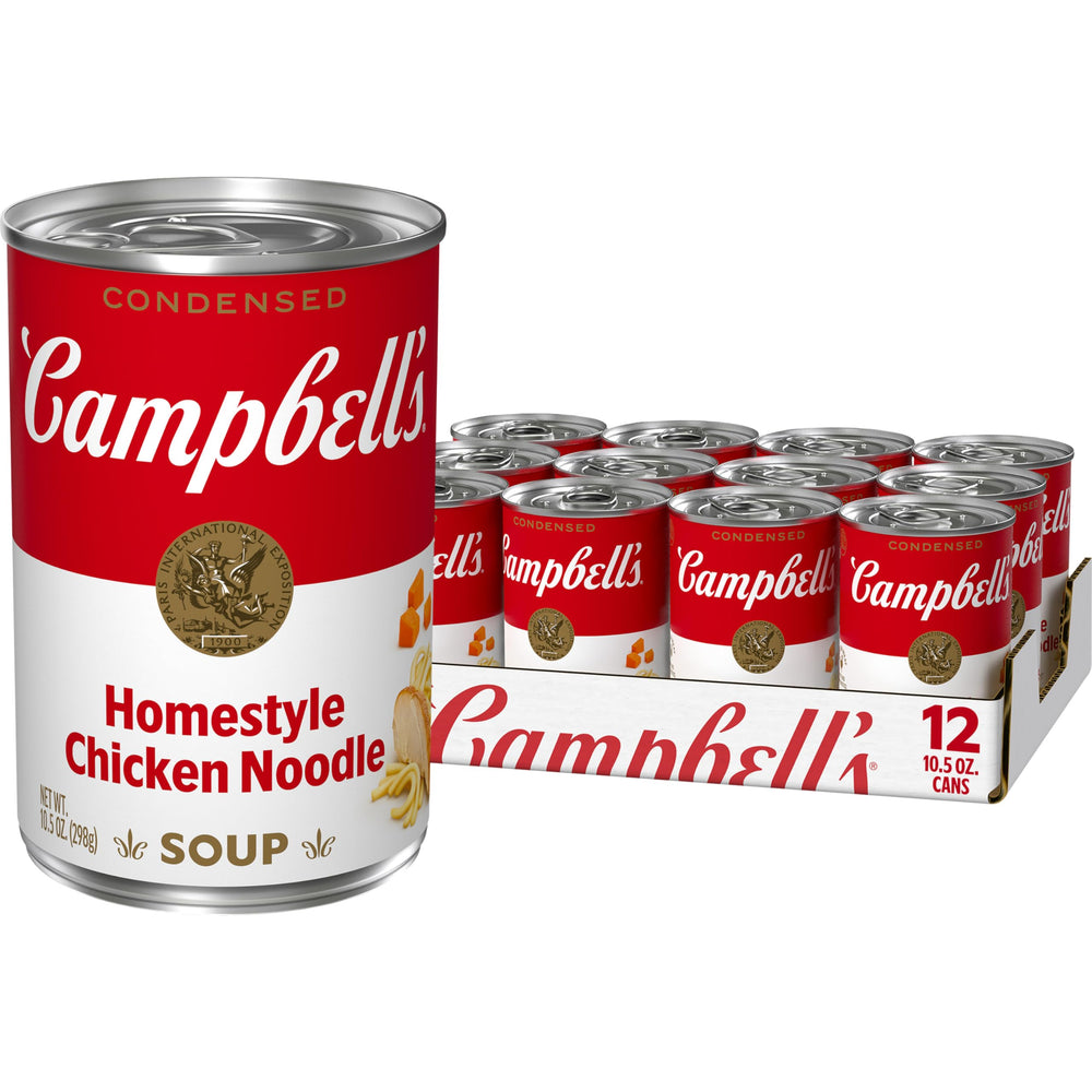 Campbell's Homestyle Chicken Noodle Soup can label, a comforting pantry staple