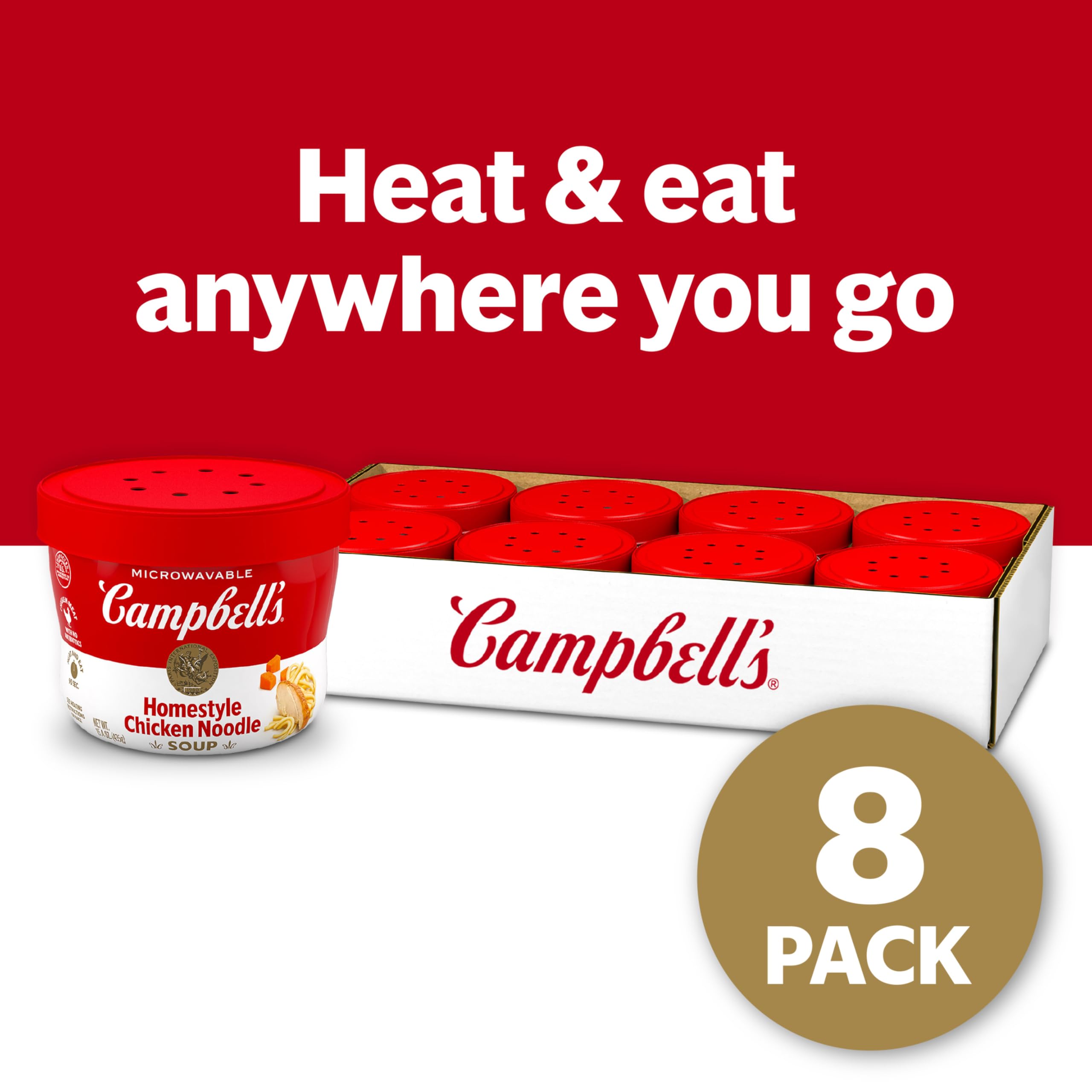 Campbell's Homestyle Chicken Noodle Soup ingredients close-up with noodles, chicken and vegetables