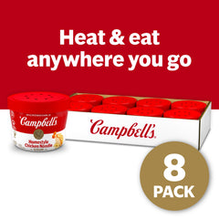 Campbell's Homestyle Chicken Noodle Soup ingredients close-up with noodles, chicken and vegetables