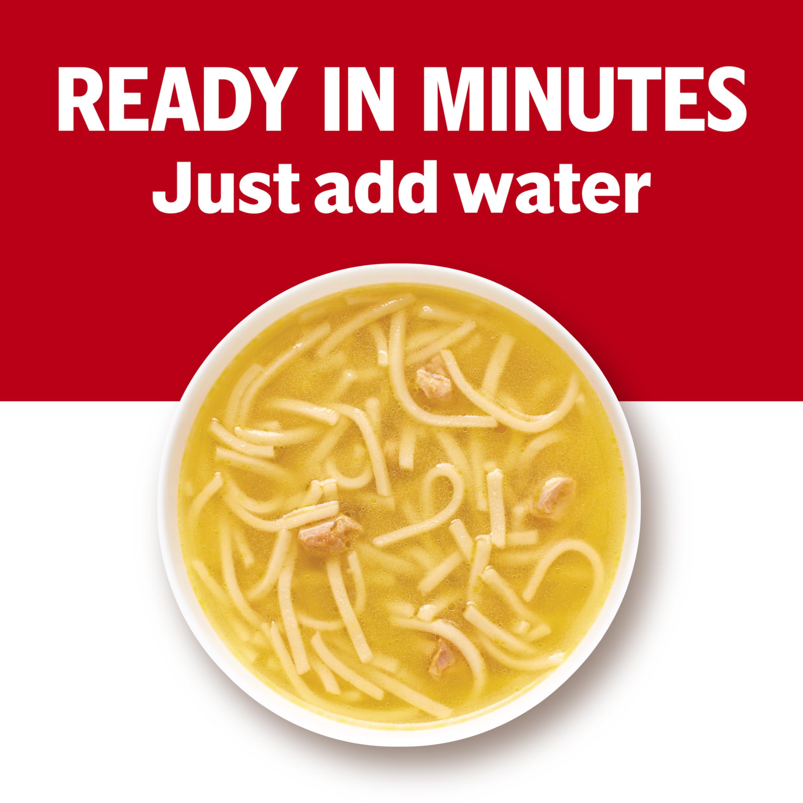 Visible chicken, noodles, and herbs in Campbell's condensed soup