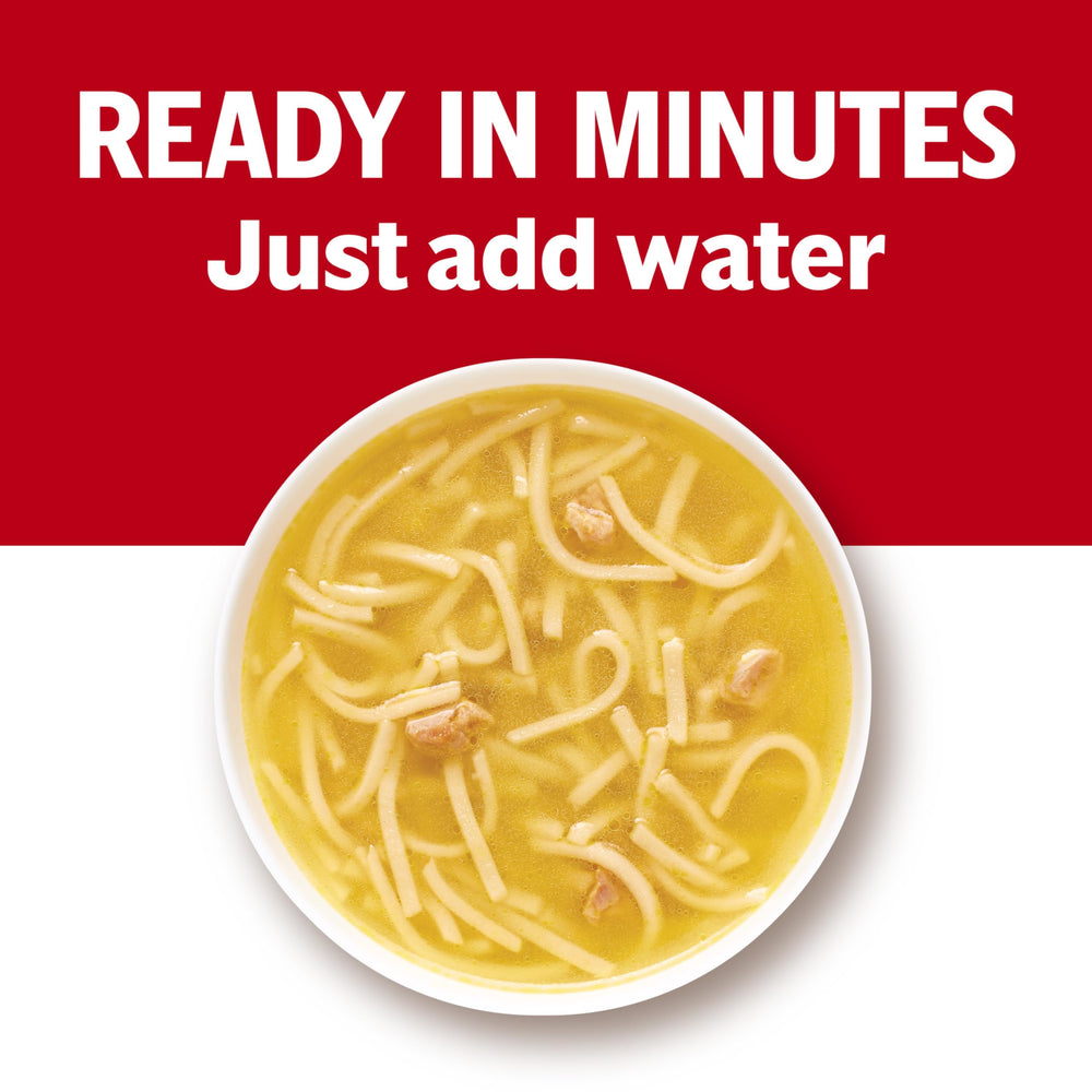 Visible chicken, noodles, and herbs in Campbell's condensed soup