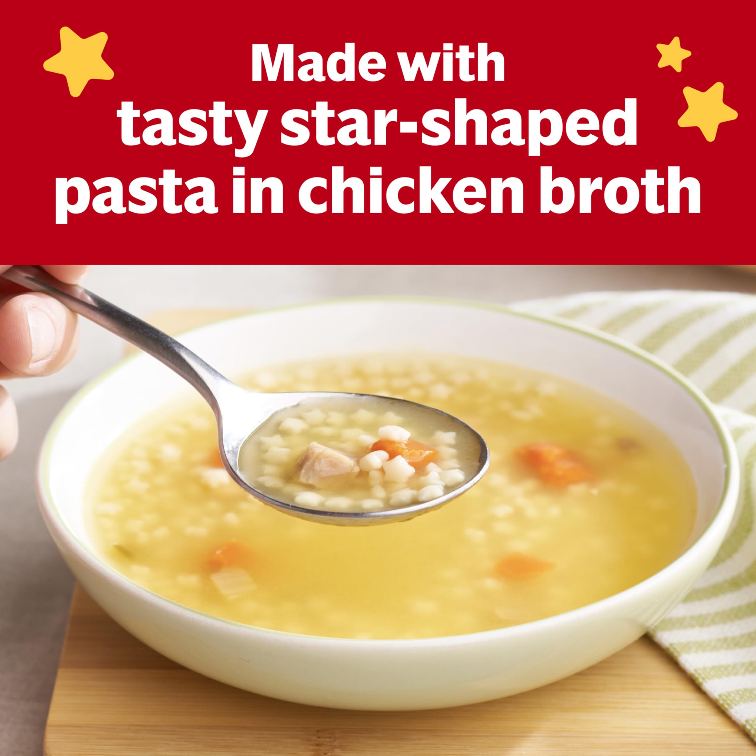 Campbell’s Kids Chicken and Stars ingredients scene shows star pasta and chicken.