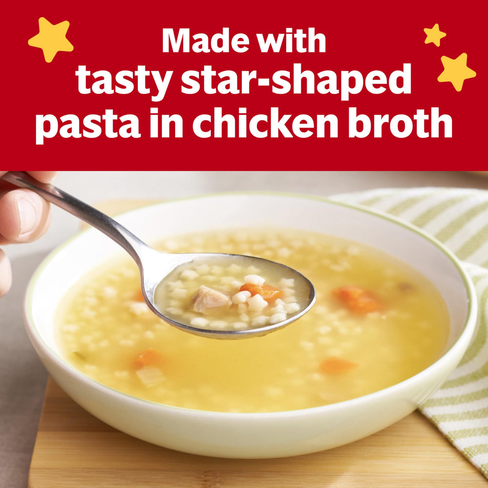 Campbell’s Kids Chicken and Stars ingredients scene shows star pasta and chicken.