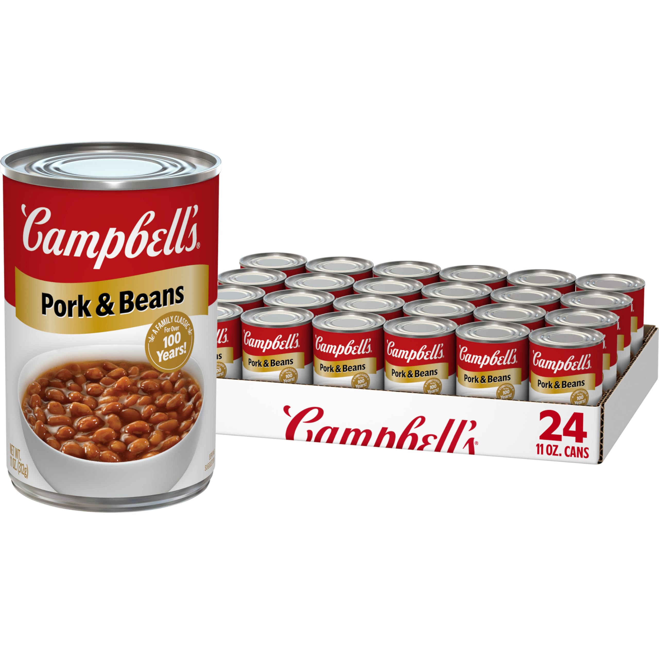 Campbell's Pork and Beans 11 oz can, side view for quick meals