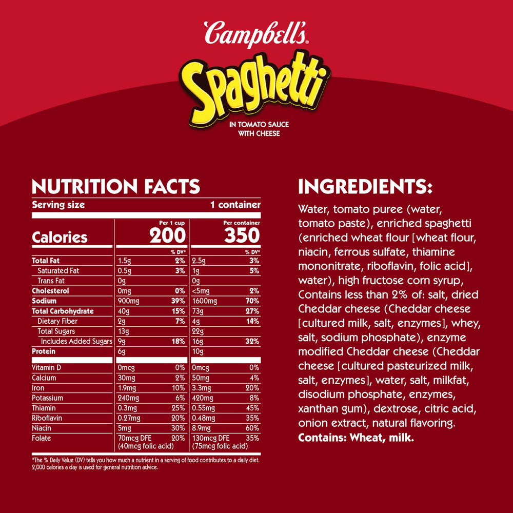 Campbell's Spaghetti can pantry pack stored for easy, ready-to-heat meals