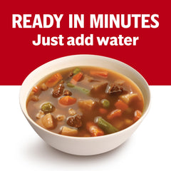 Campbell's Vegetable Beef Soup paired with crackers for quick lunch pairing