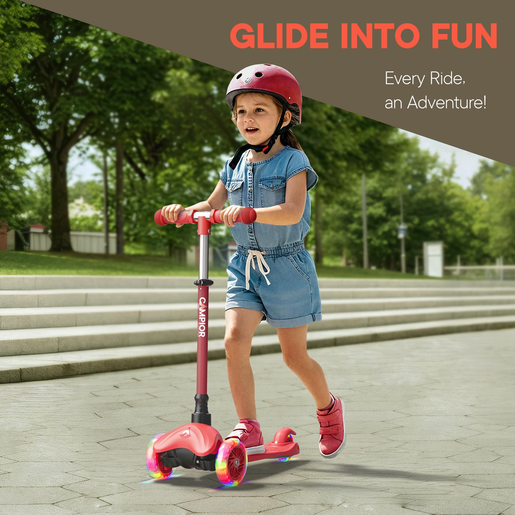 Campior Red Mini 3-Wheel Scooter adjustable handlebar grows with child