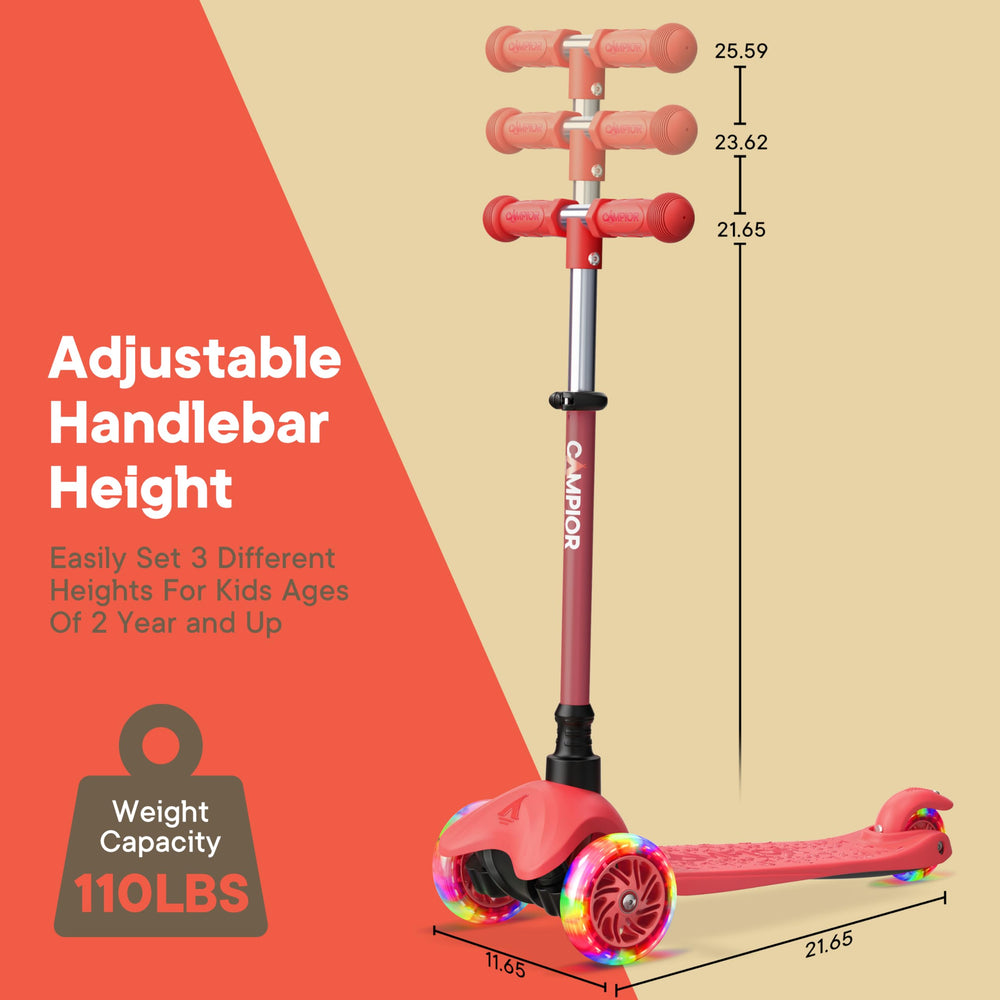 Campior Red Mini 3-Wheel Scooter rear foot brake for easy stopping