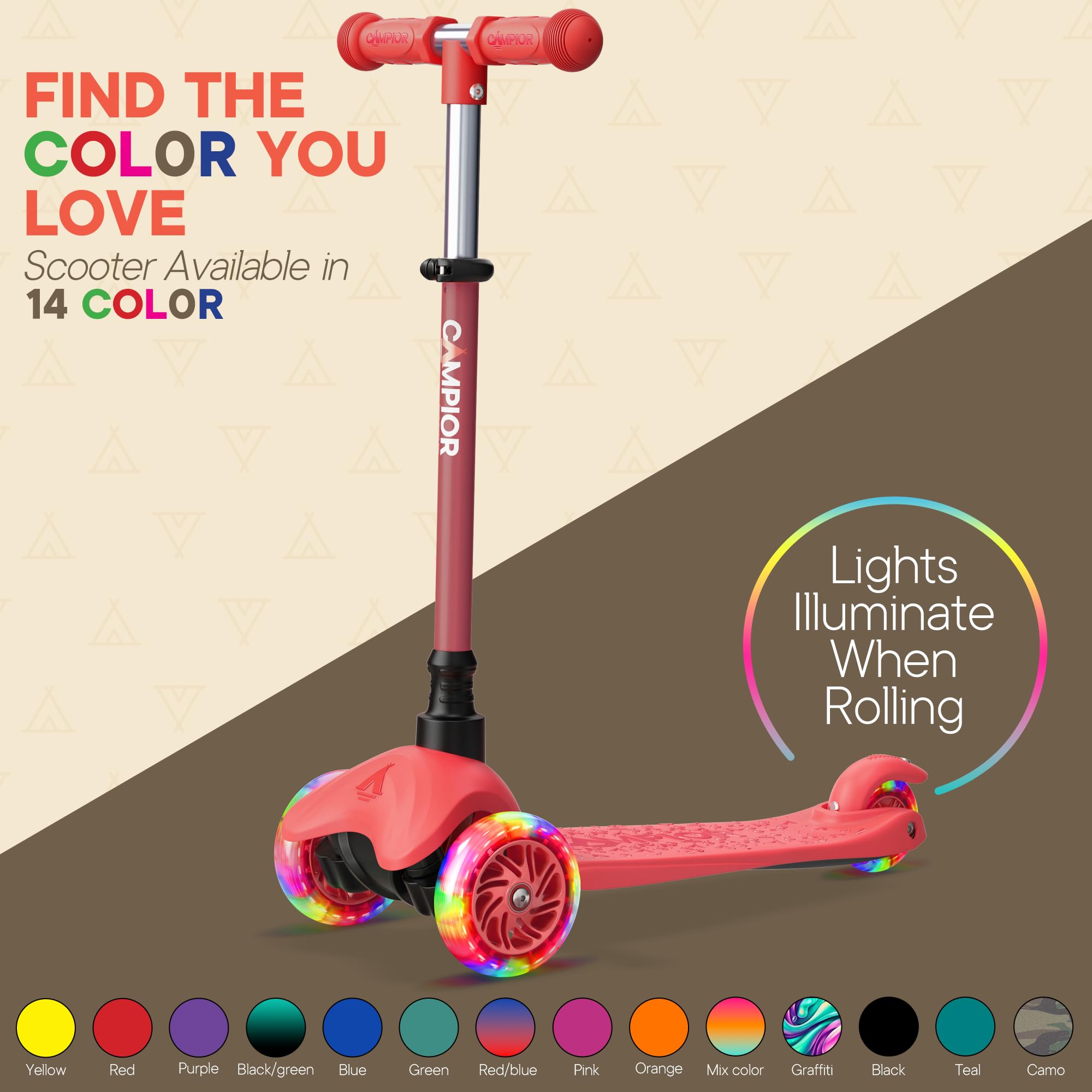 Campior Red Mini 3-Wheel Scooter portable lightweight design for travel