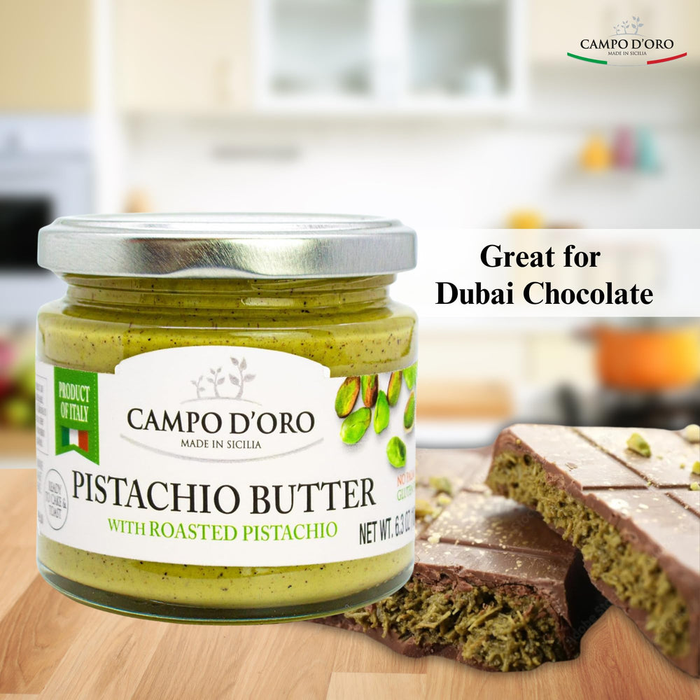 CAMPO D'ORO Pistachio Butter spread on crepes elevates sweetness.