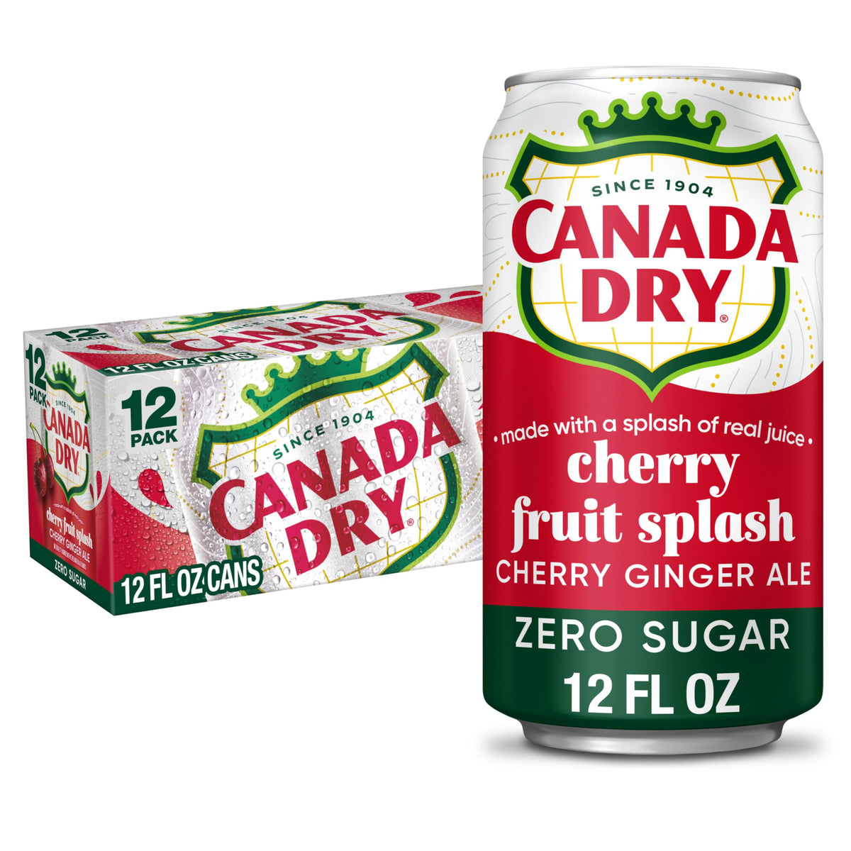 Canada Dry Fruit Splash Cherry Ginger Ale can on ice for a refreshing moment.
