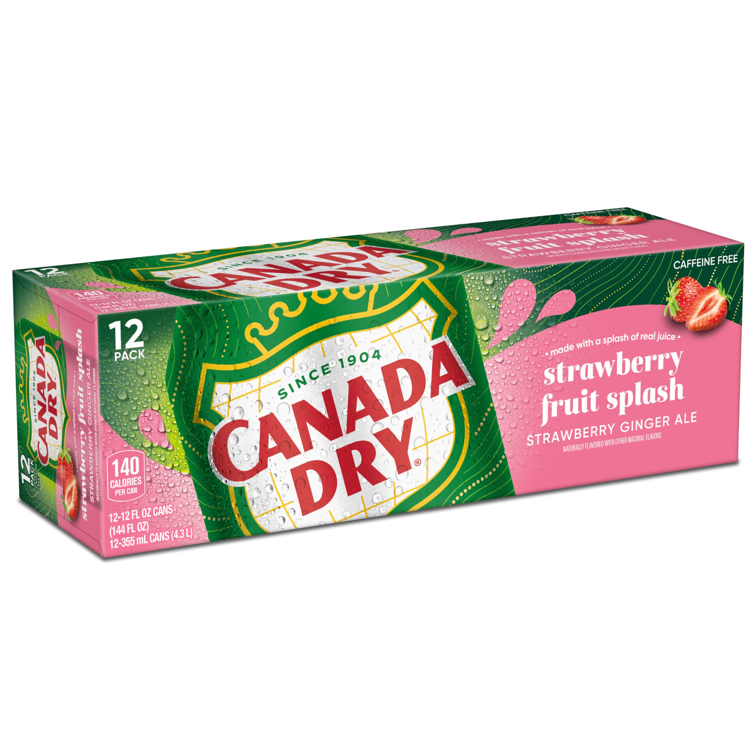 Canada Dry Fruit Splash Strawberry Ginger Ale bottle with fresh strawberries for a fruity vibe