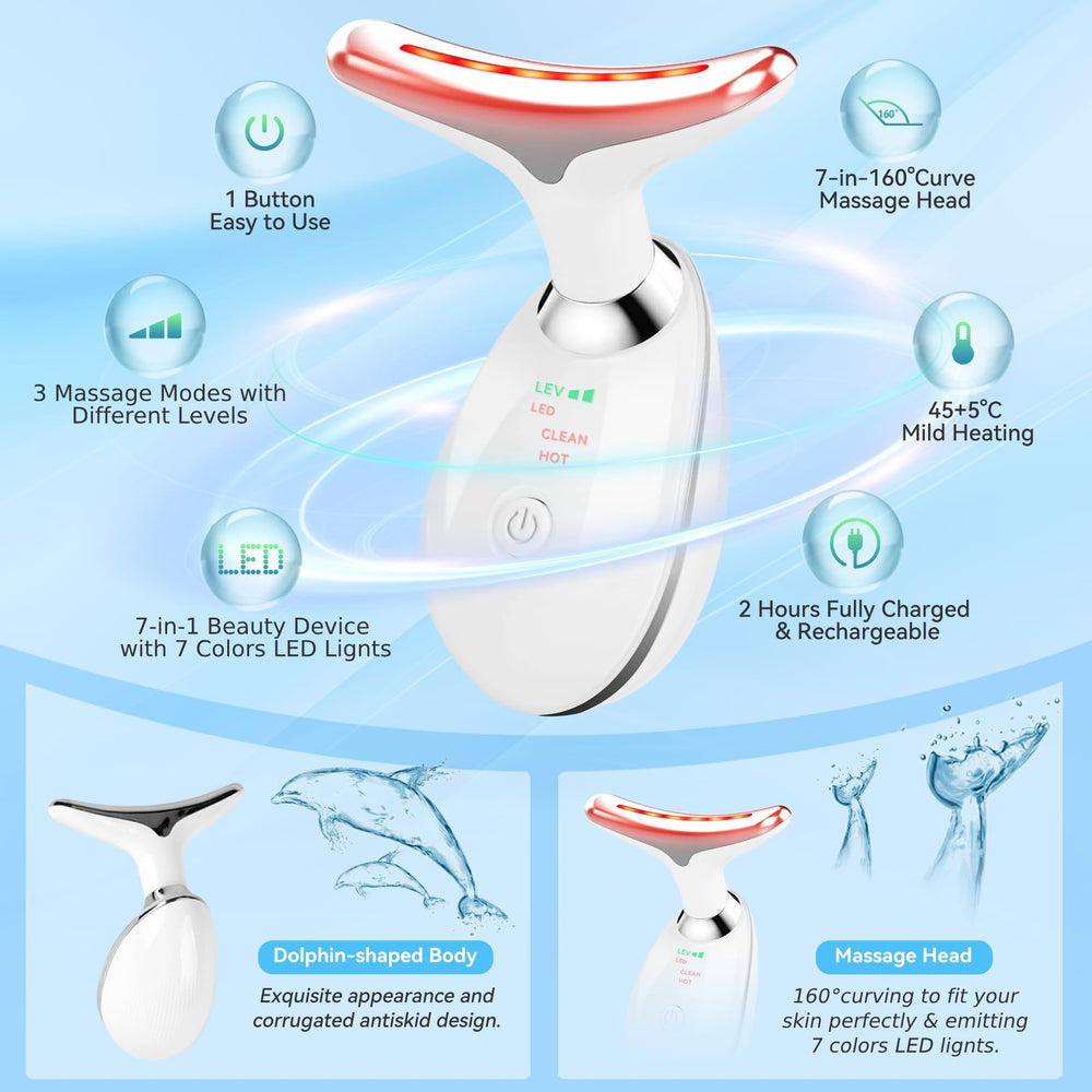 Candio massager with 7-color panel illustrating customizable facial and neck massage options
