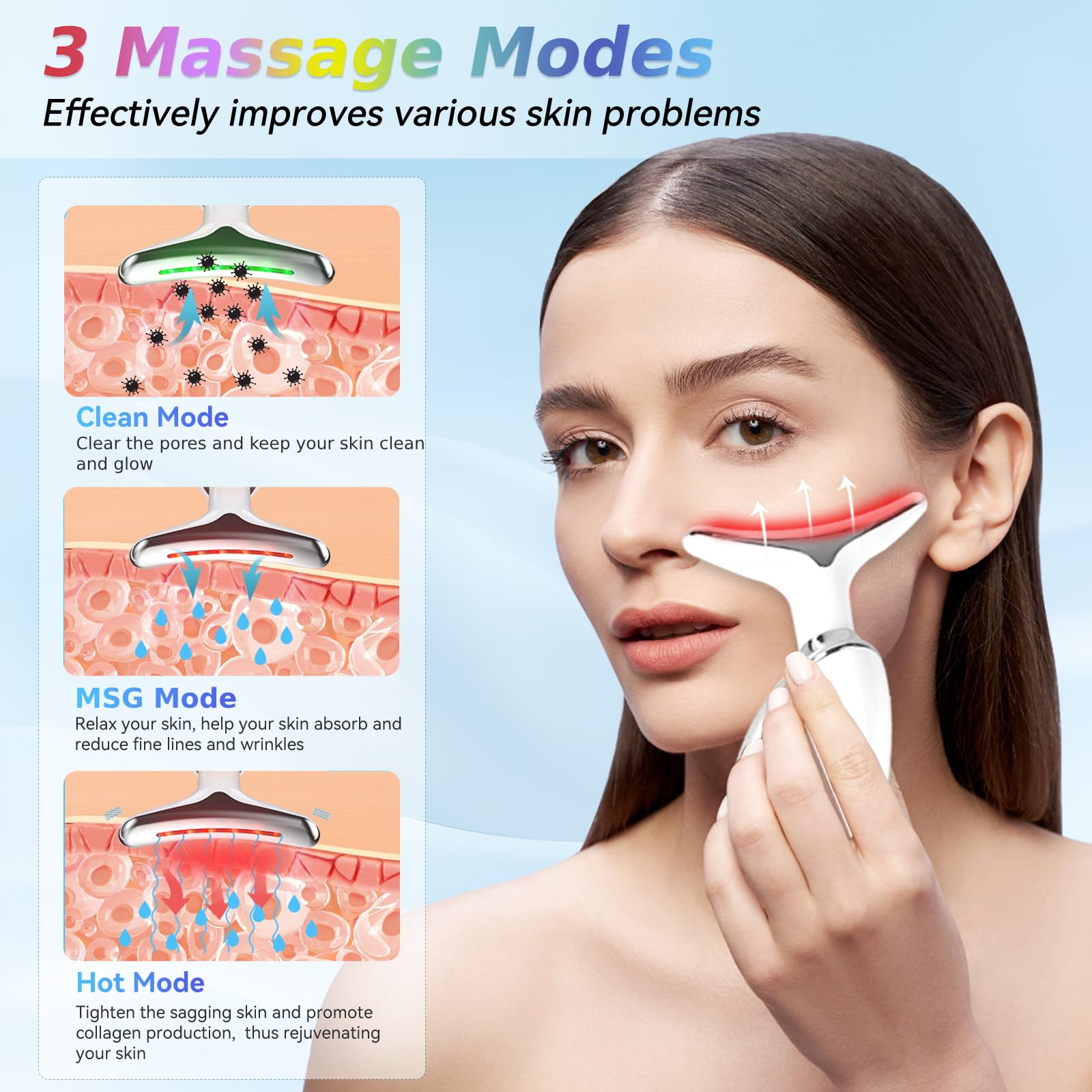 Candio massager in action along the jawline demonstrating contour fit and soothing effect
