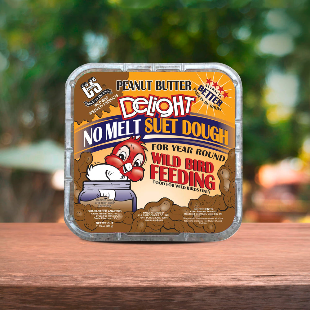 C&S Made in USA label on Peanut Butter Delight No Melt Suet Dough.