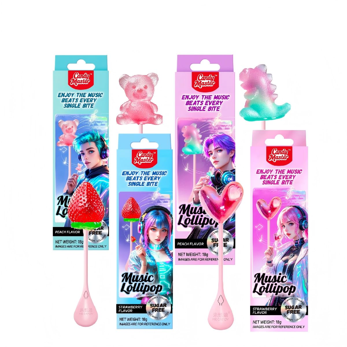 Candy Master MeCandy 4D Bear lollipop; playful music enhances fun moments.