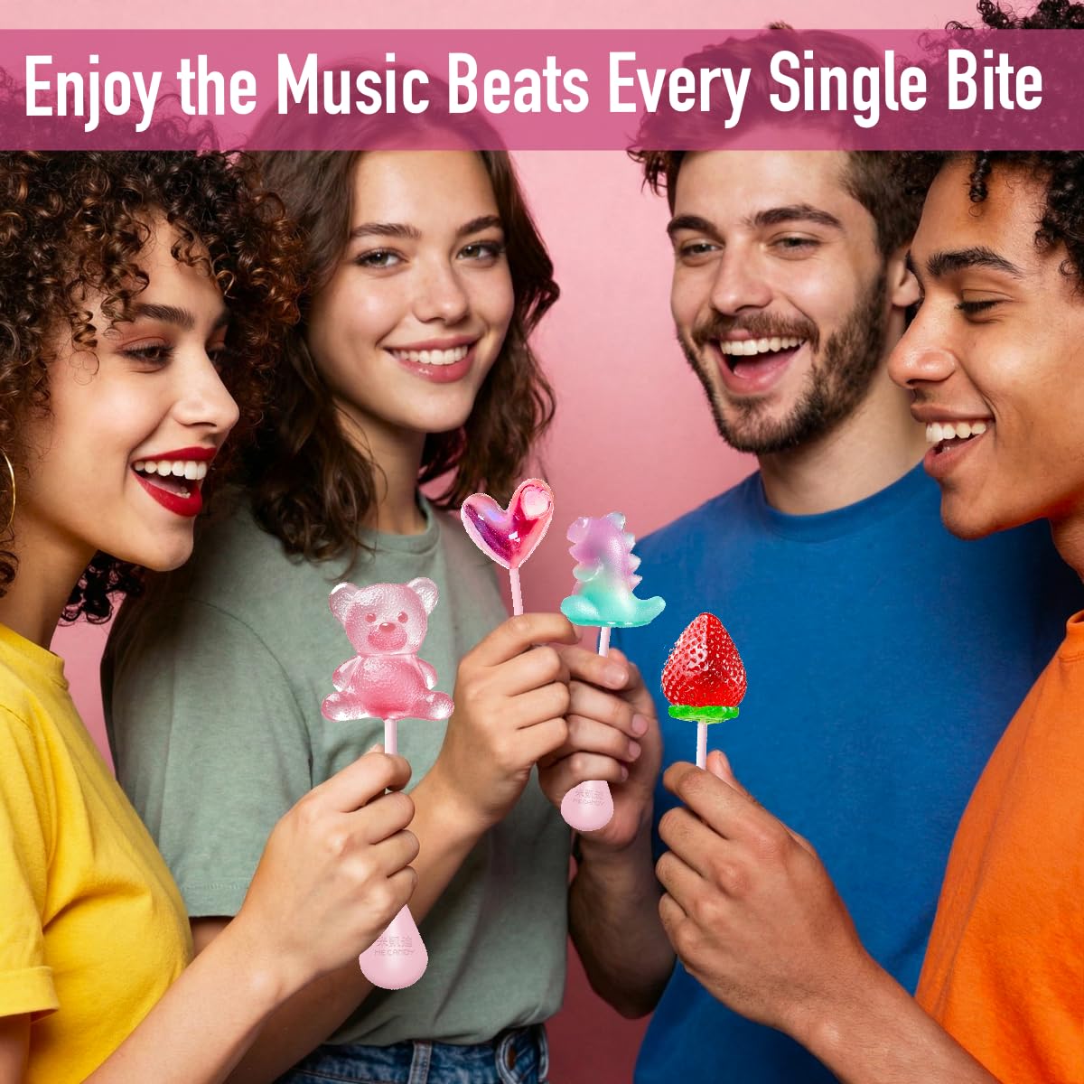 Candy Master MeCandy 4D Play Button lollipop; quick music access.