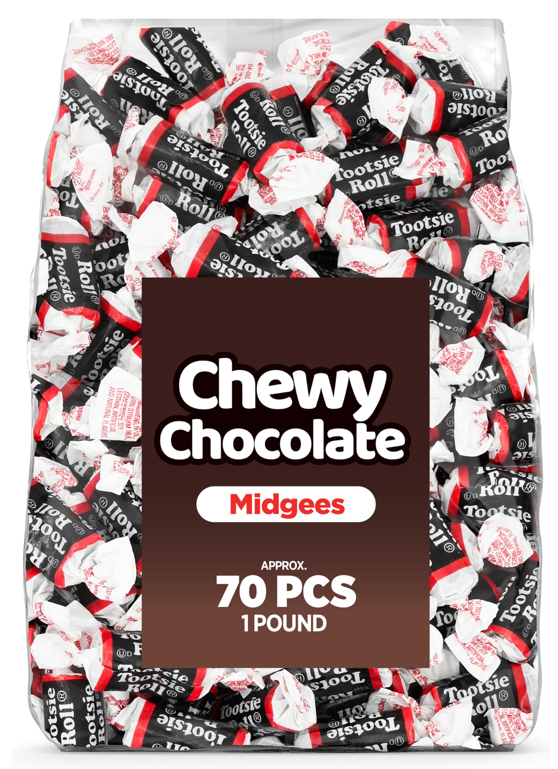 Candylish chewy chocolate Midgees bag for party favors and everyday snacking.