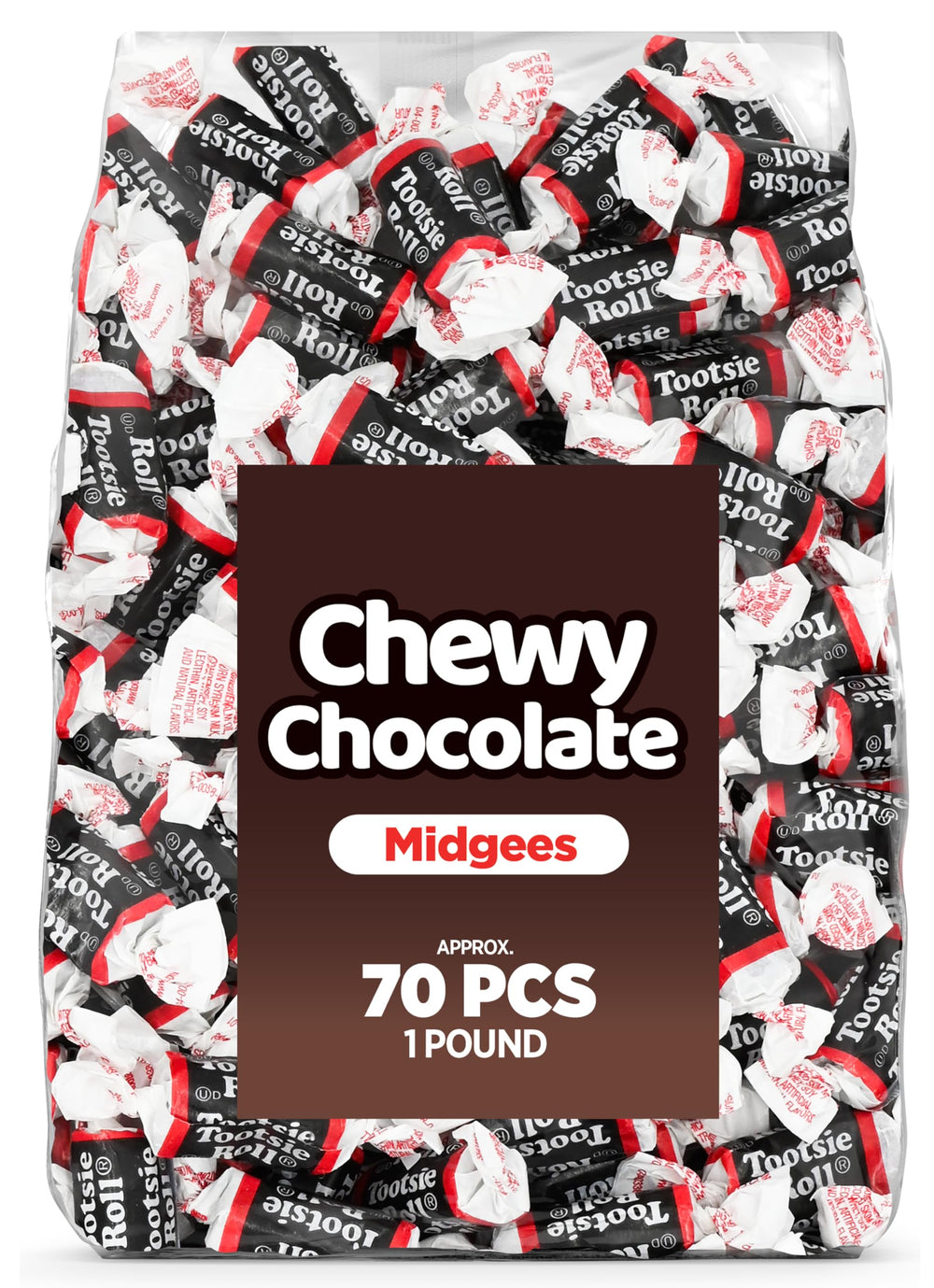 Candylish chewy chocolate Midgees bag for party favors and everyday snacking.