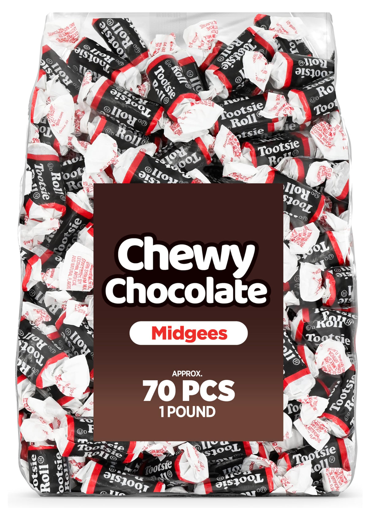 Candylish chewy chocolate Midgees bag for party favors and everyday snacking.