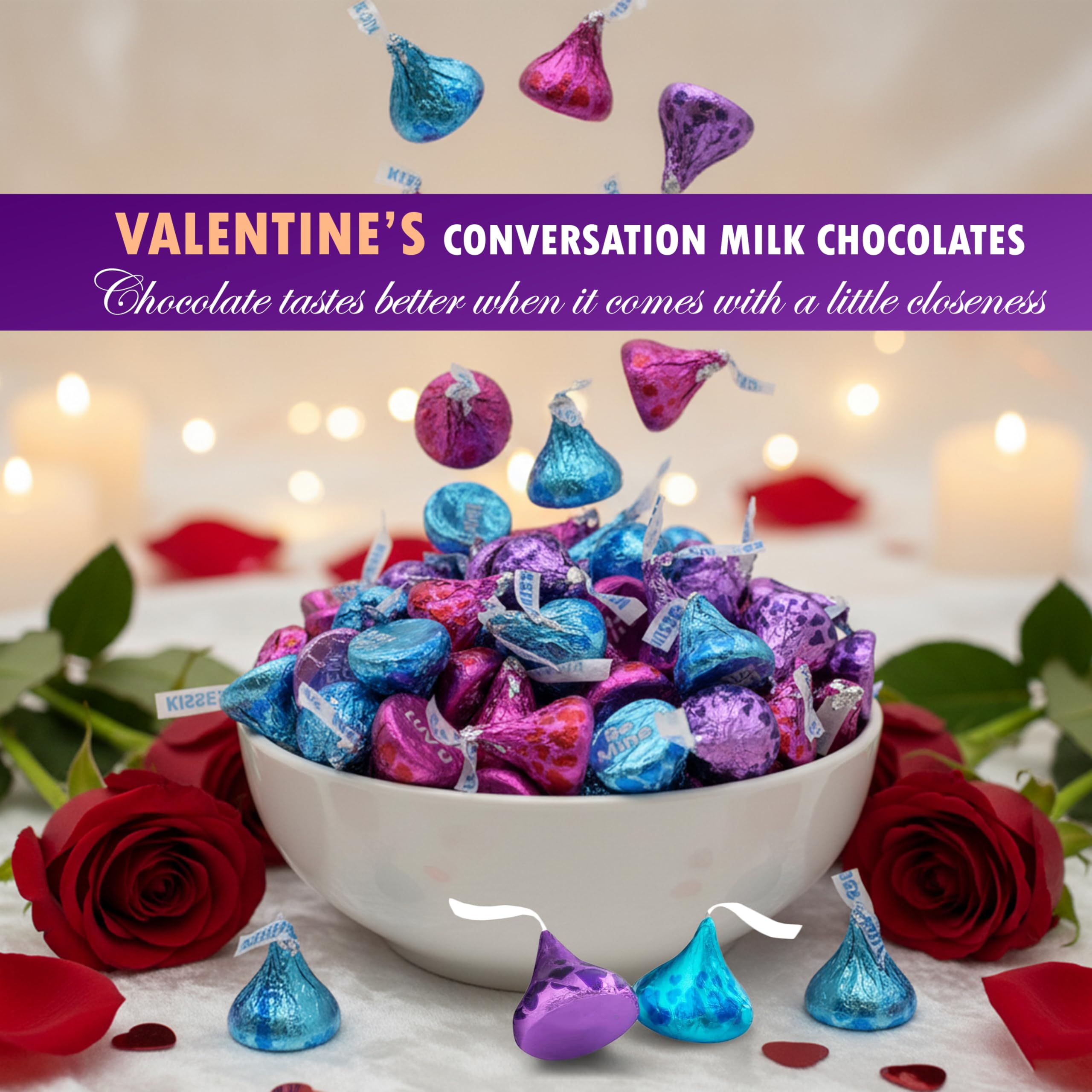 Candylish colorful valentines chocolates, ready-to-share snack for gatherings and candy bowls