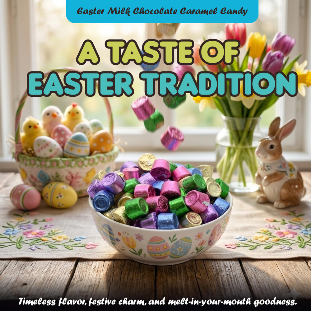 Candylish Easter basket display featuring bulk candies for sharing at celebrations.