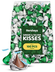 Candylish green and silver foil-wrapped milk chocolate in a 1lb bulk bag for party favors and candy displays.