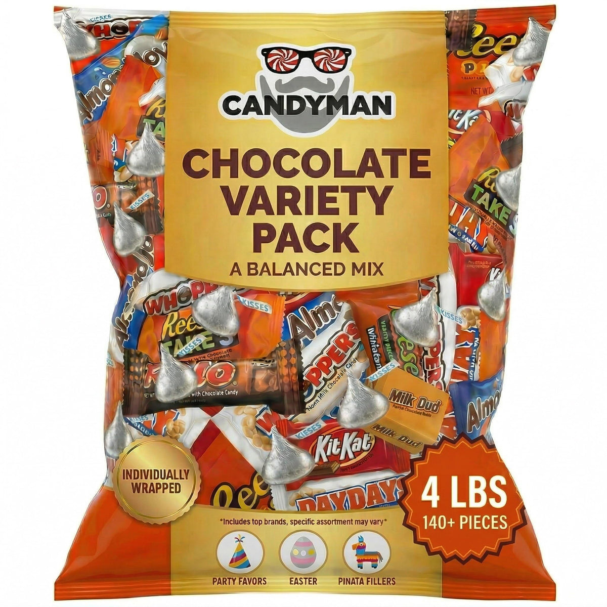 CANDYMAN 4 lb assorted chocolate candy bulk for large gatherings and on-the-go snacking.