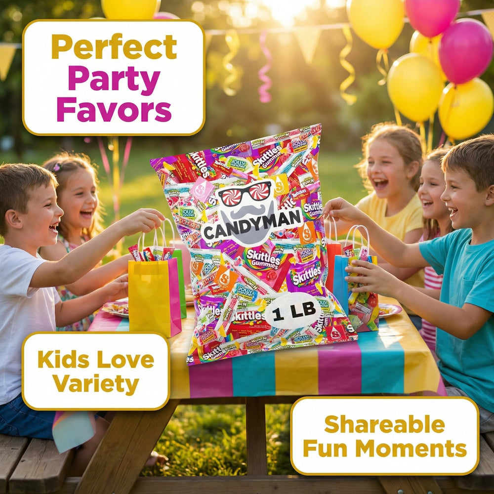Candyman Candy Mix assorted flavors closeup highlights fruity chewy textures.