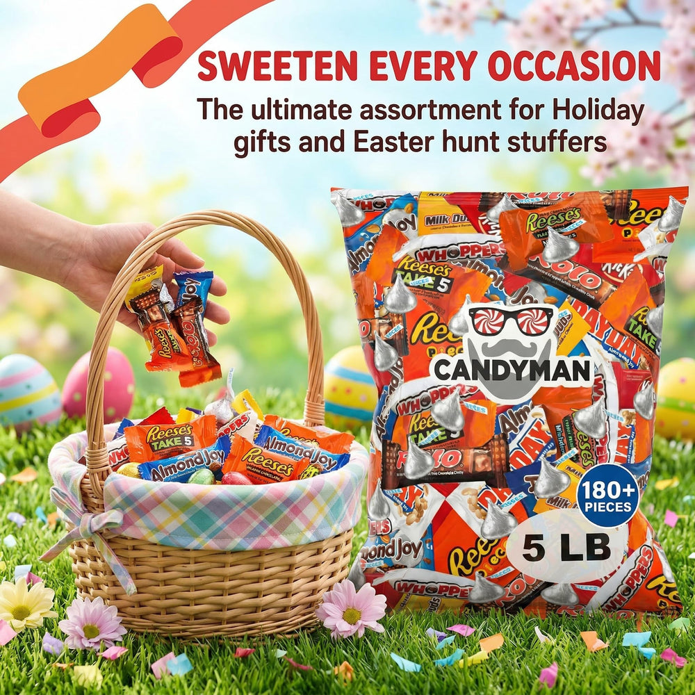 Candyman Easter and holiday candy tray for baskets and egg hunts.
