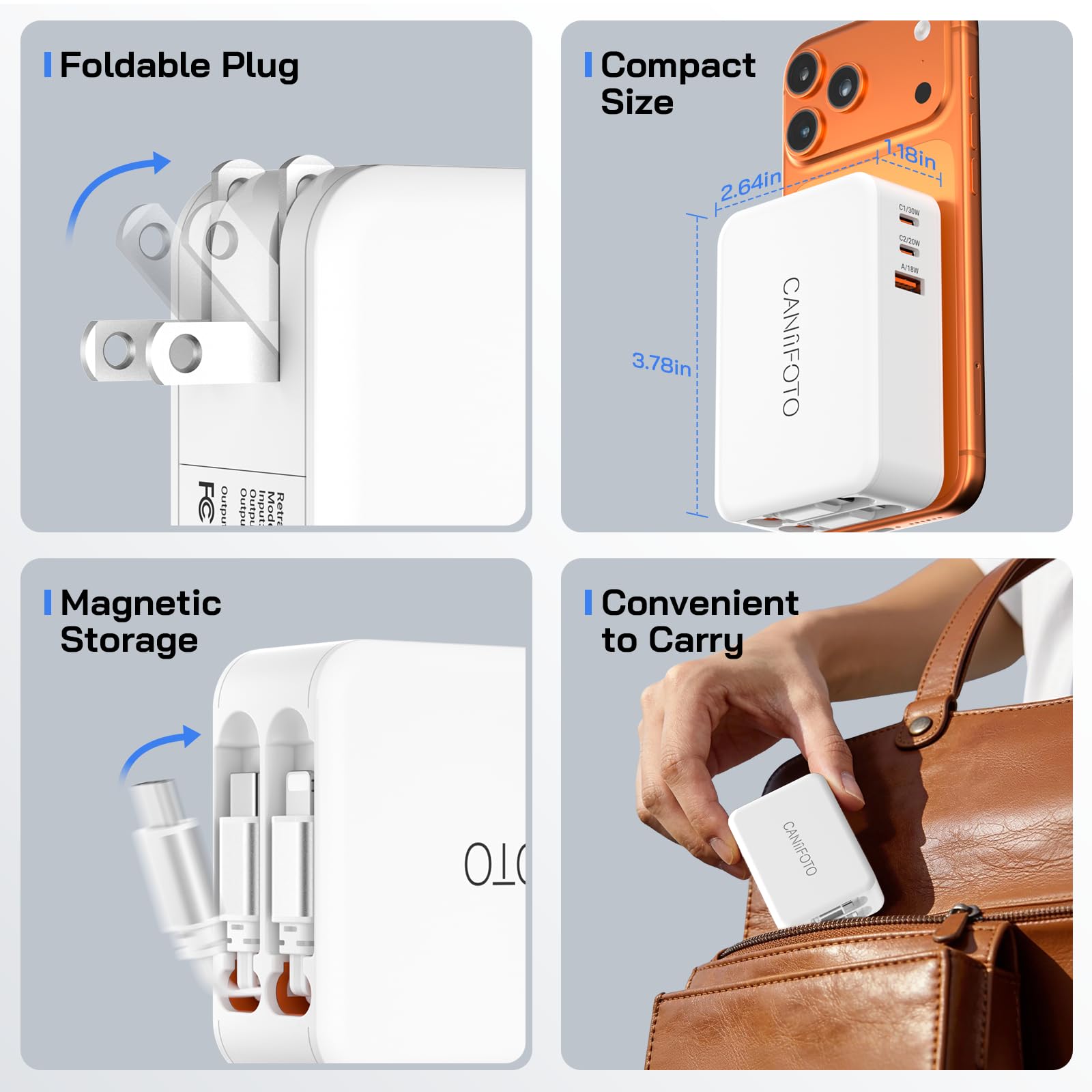 Caniifoto dual USB-C and USB-A ports powering multiple devices