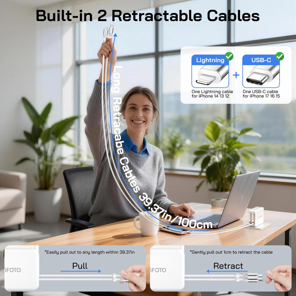 Caniifoto charger with extended cables for flexible desk use