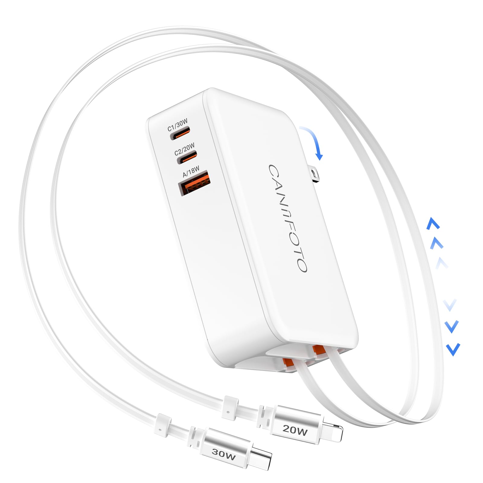 Caniifoto 5-in-1 charger folded for travel and compact storage