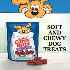 Canine Carry Outs Bacon Flavor treats come in fun shapes to boost interest.