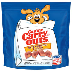 Canine Carry Outs beef & cheese treats in 47oz bag, appealing for daily rewards